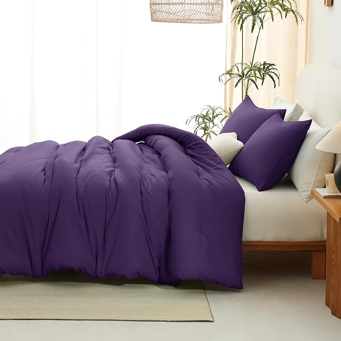 CozyLux Full Size Comforter Set Purple, 3 Pieces Solid Breathable Quilted - Image 8