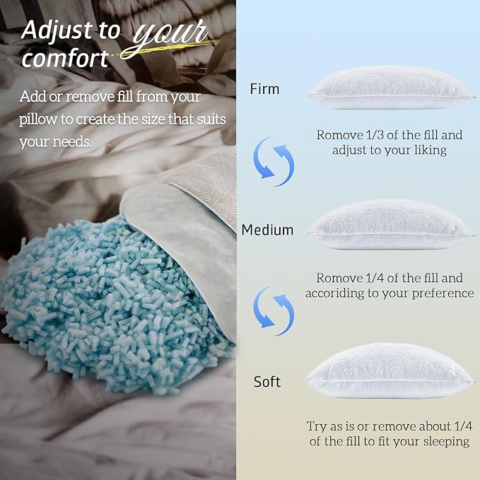 BETU Cooling Pillows Standard Size Set of 4, Shredded Memory Foam Bed Pillows - Image 6