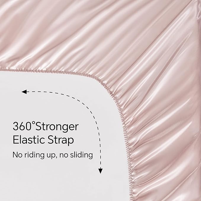 BEDELITE Satin Sheets Twin XL Size Bed Set, Luxury Soft Pink Silky Sheets - Image 5