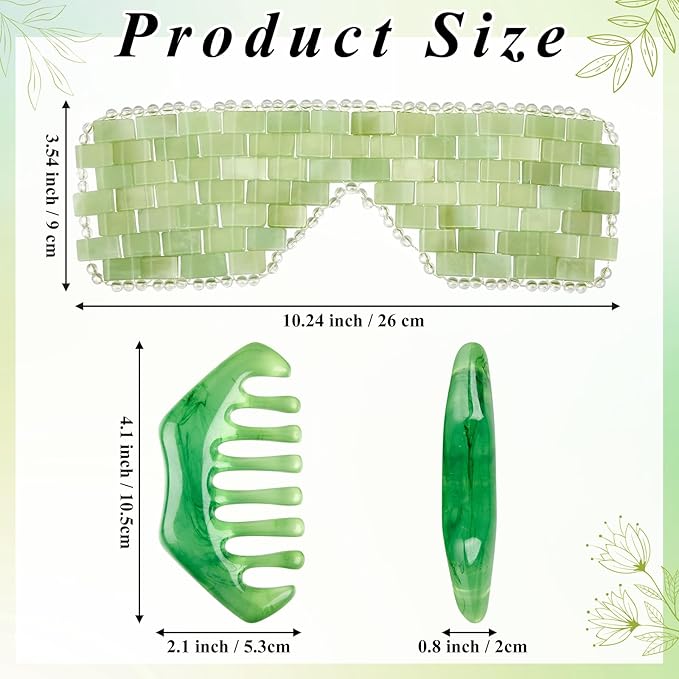 Hercicy 4 Pcs Jade Eye Mask and Hair Comb Set Green Jade Stone Eye Mask White - Image 2