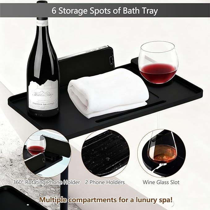 3 Layer Bathtub Tray Table, Bamboo Swivel Bathtub Side Table Height Adjustable - Image 4