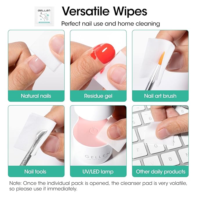 Gellen 400 Pack Nail Cleanser Pads and Acetone Nail Polish Remover Pad Kit - Image 10