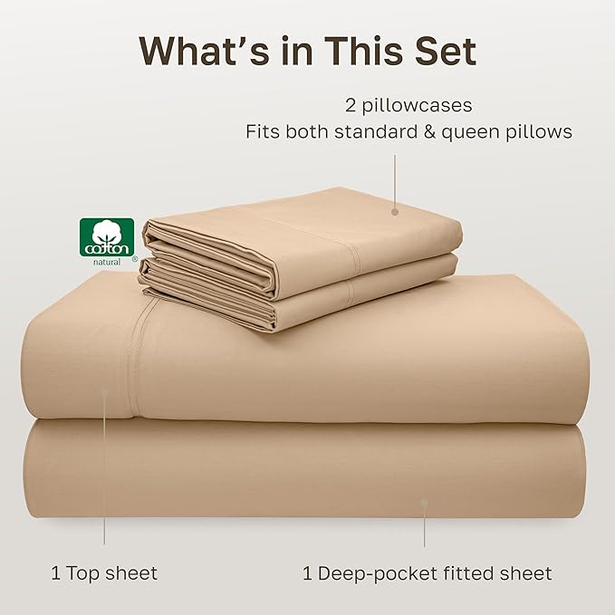 California Design Den 100% Cotton Full Sheet Set, 600 Thread Count Sateen - Image 4