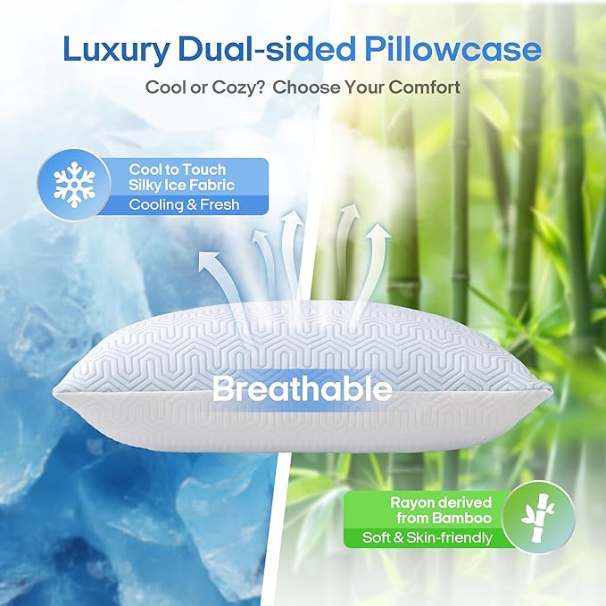 puredown® Cooling Goose Feather Down Pillow, Queen Size Bed Pillow Insert - Image 2