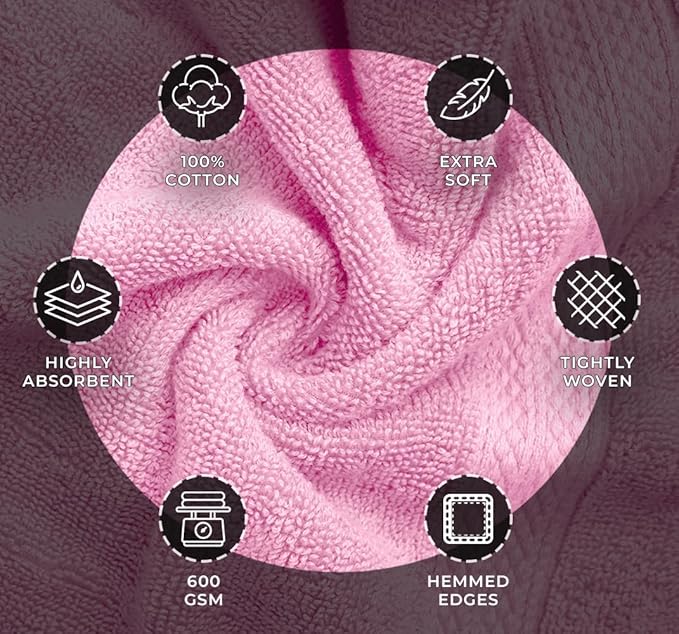 Avalon Towels Luxury 8 Piece Pink Towels Set, 2 Bath Towels, 2 Hand Towels and - Image 5