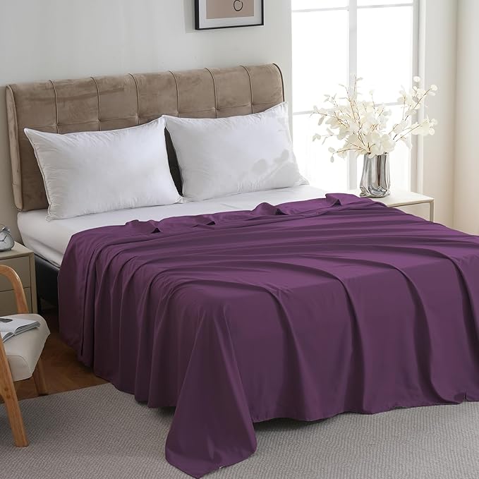 ZPECC Queen Flat Sheet Only 6 Pack, Durable Dark Purple Top Bed Sheets - Image 2