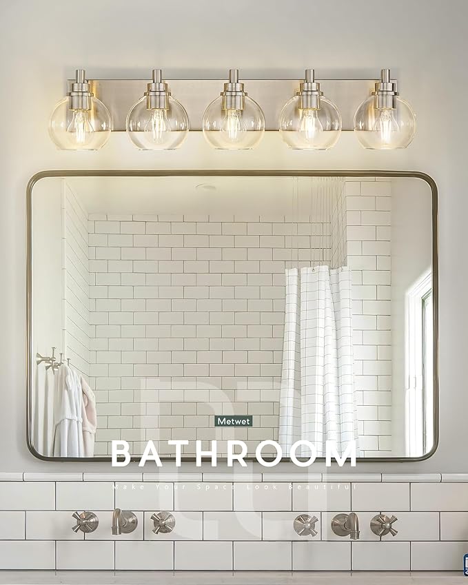 Bathroom Light Fixtures, 5 Light Brushed Nickel Vanity Light, 32 Inch Modern - Image 7