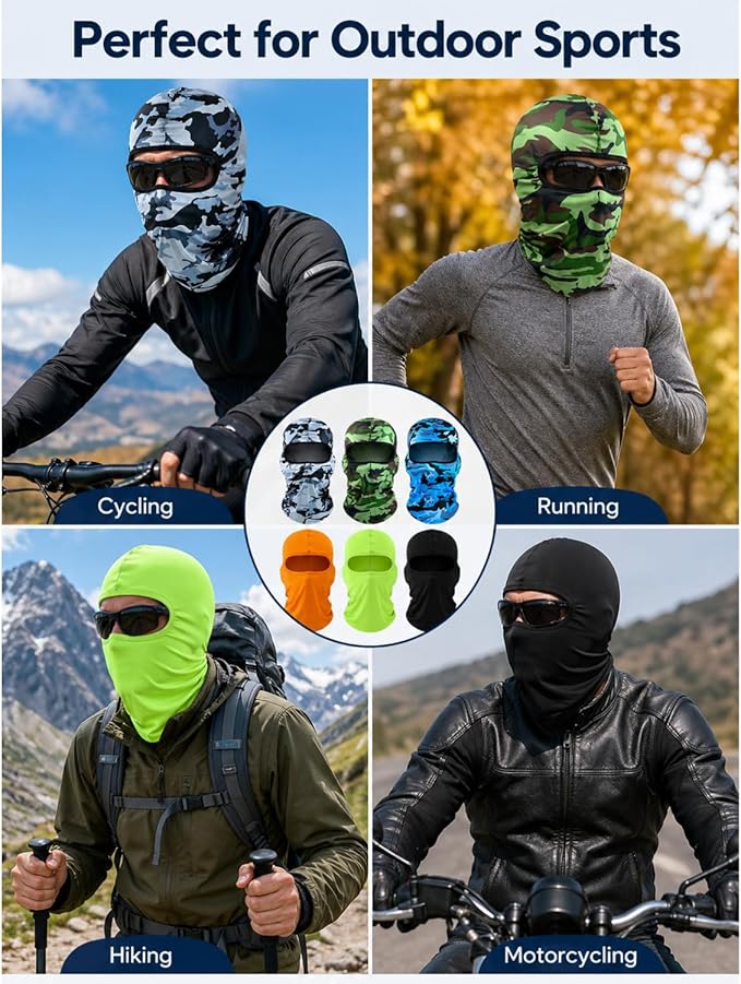 SATINIOR 6 Pcs Ski Mask Cover Balaclava Full Face Mask Summer Face Cover UV - Image 6