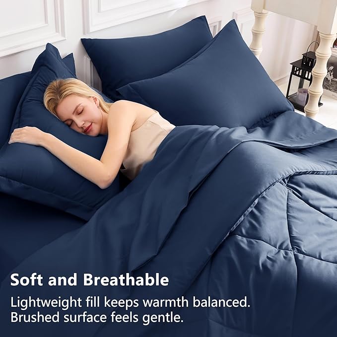 CozyLux Oversized Queen Comforter Set Navy Blue, 7 Pieces Bed in a Bag - Image 3
