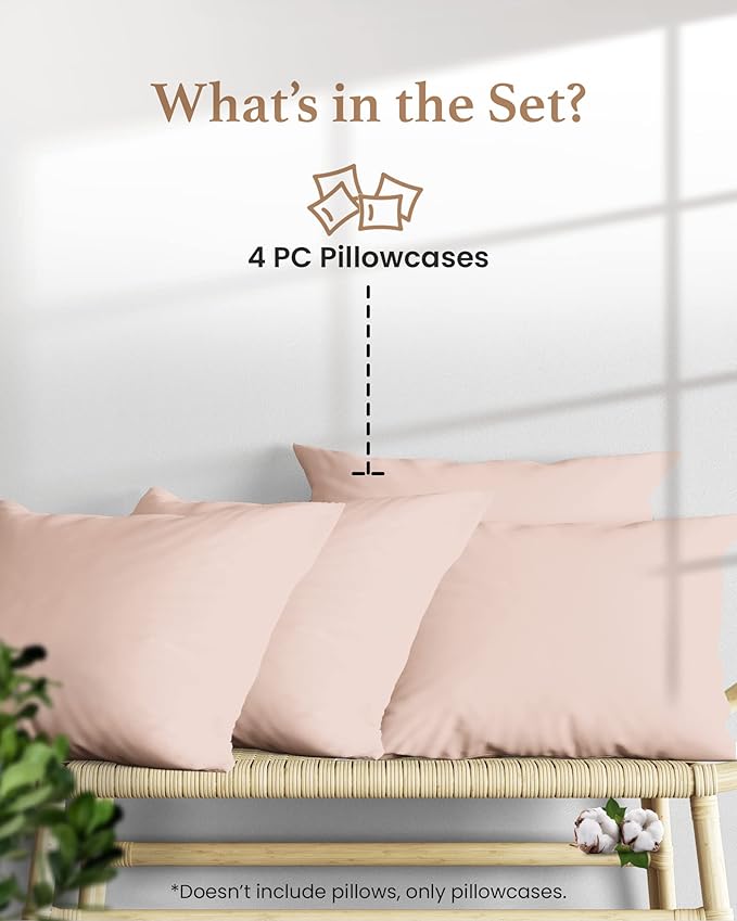 1000 TC Blush Standard Pillowcases Set of 4 100% Egyptian Cotton Pillow Cases - Image 2
