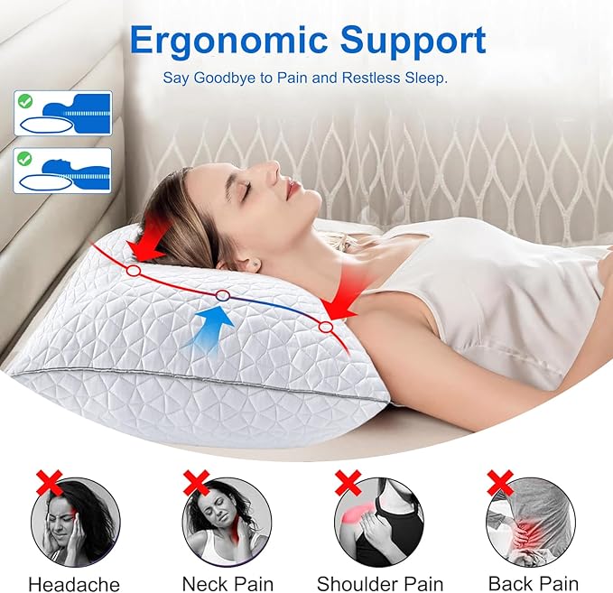 Cooling Pillows Standard Size Set of 2, Shredded Memory Foam Pillows, - Image 5