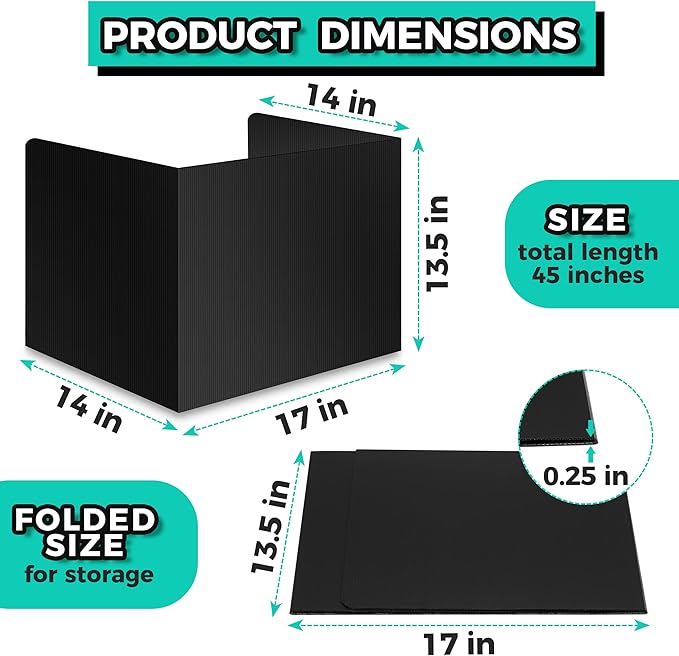 22-Pack Desk Dividers for Students - Durable & Waterproof Plastic Study Carrel Divider, Classroom Folders Teacher Supplies, Easy-to-Clean Plastic Privacy Shield Folder Boards for Student Desks, Black