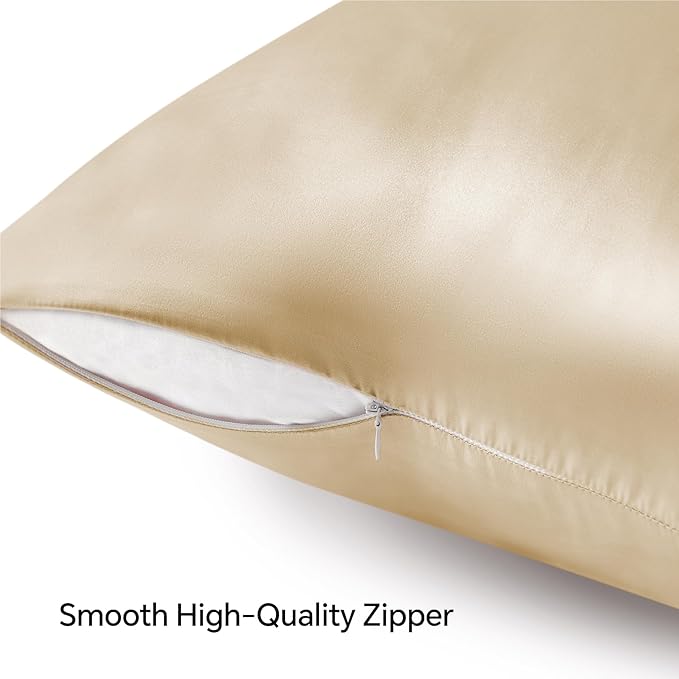 BEDELITE Satin Pillowcase with Zipper, Champagne Pillow Cases Queen Size Set of - Image 5