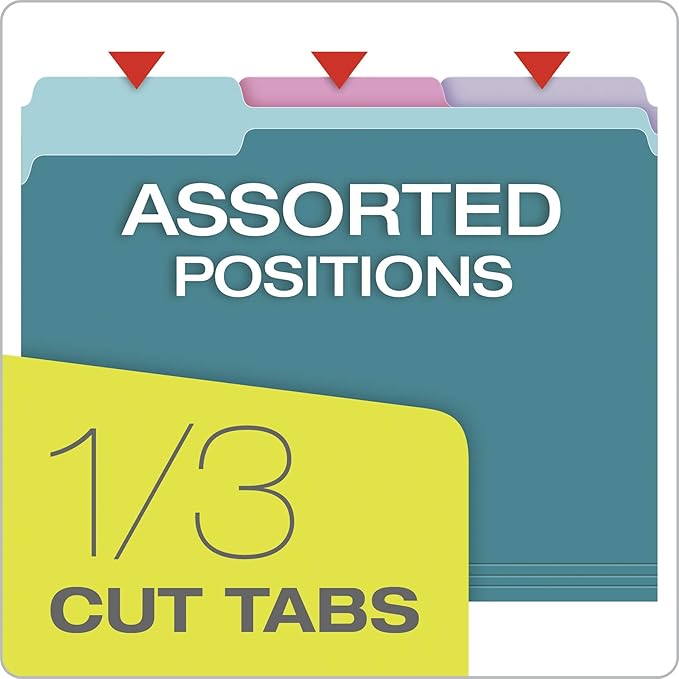 Pendaflex Two Tone Color File Folders, Letter Size, Assorted Colors (Teal, Violet, Gray, Navy and Burgundy), 1/3-Cut Tabs, 5 Color, 100/Box, (02315)