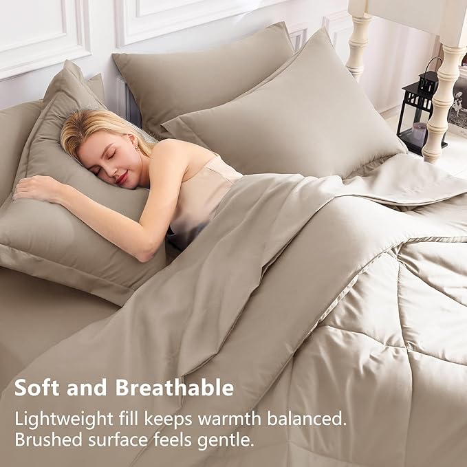 CozyLux King Size Comforter Set Khaki - Image 3