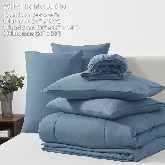CozyLux Oversized Queen Comforter Sets Dusty Blue, 7 Pieces Bed in a Bag - Image 6