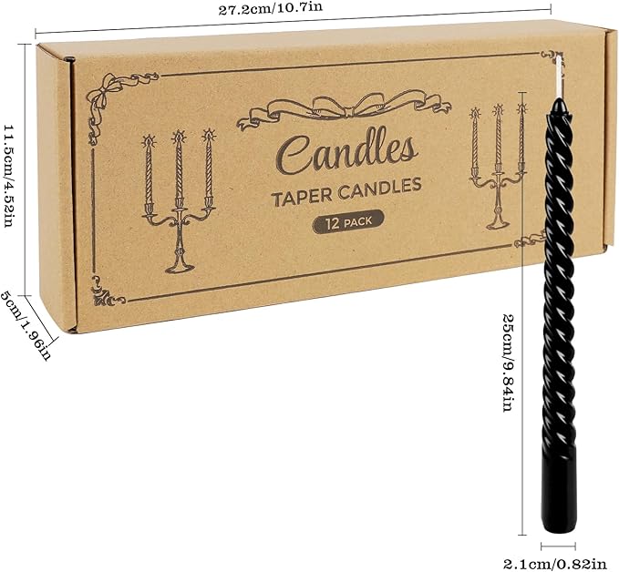 WPONSZU 10 Inch Black Spiral Taper Candle Set, 12 Pack Unscented Dripless - Image 9