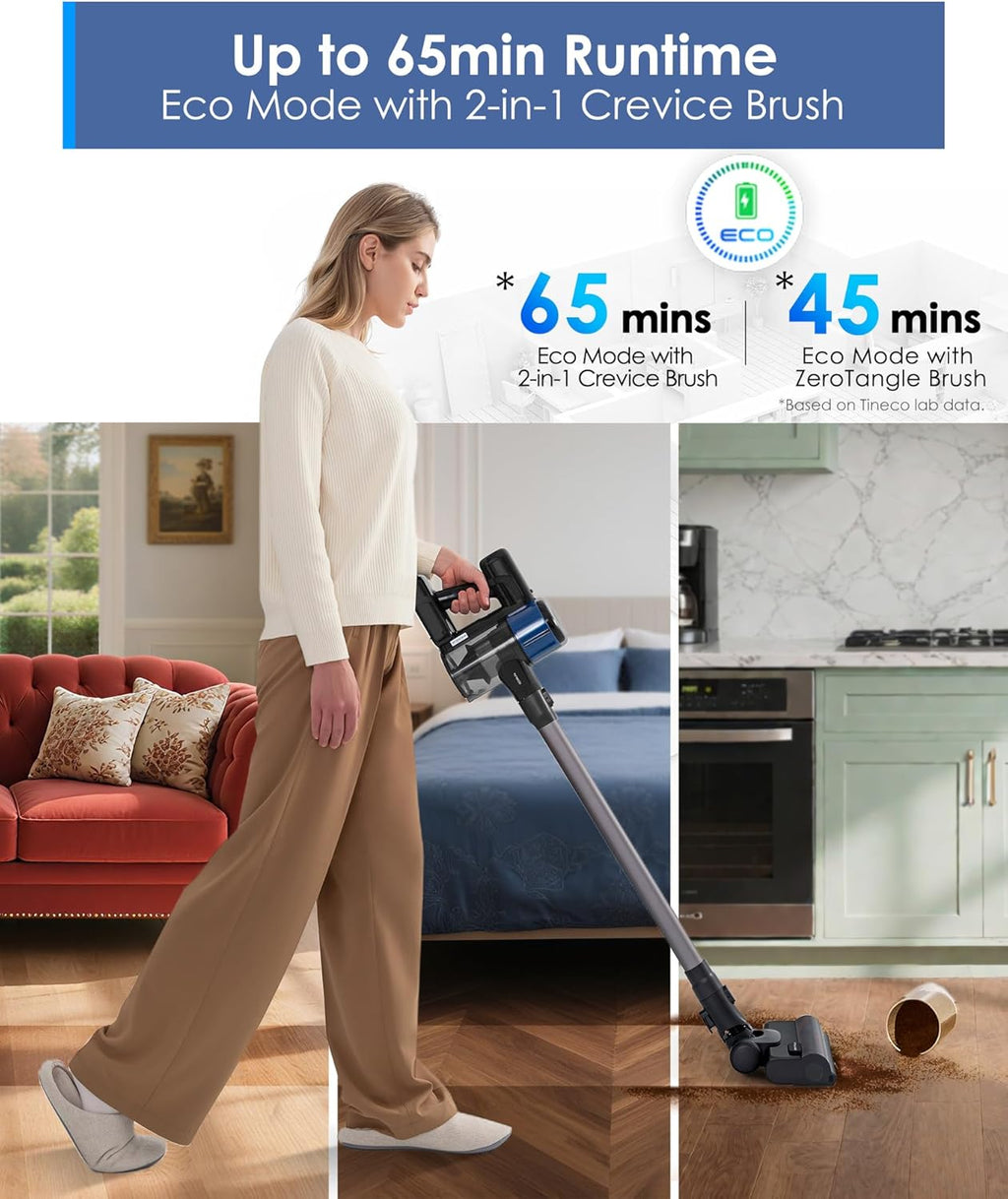 Tineco Pure ONE S30 Cordless Vacuum Cleaner, 150AW Powerful Suction, Zero Tangle Brush, Up to 65min Runtime, 6-Stage HEPA Filtration, PureCyclone Technology Stick Vacuum with Wall Mount Dock