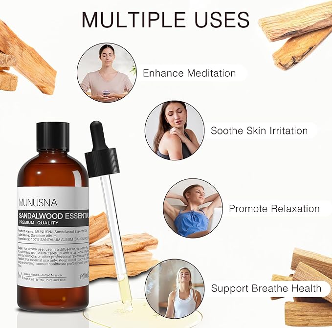 Sandalwood Essential Oil 100ML, 100% Pure Natural Sandalwood Oil Premium Grade - Image 4