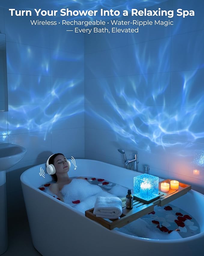 Rechargeable Shower Light Cube, 16 Color Ocean Wave Projector Light Battery - Image 2