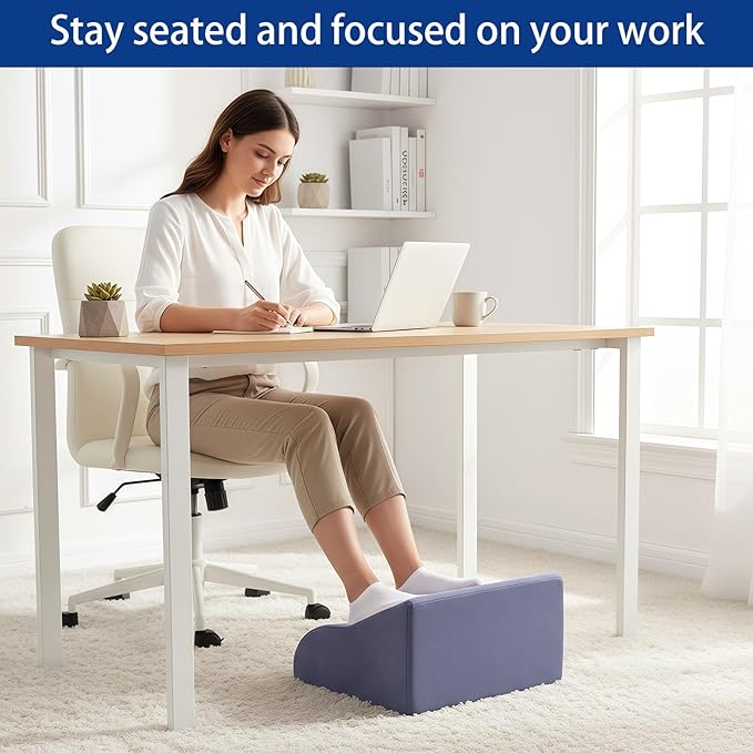 Opuvidity Foot Rest for Under Desk at Work Ergonomic Under Desk Footrest，Support Foot Pillow Double-Sided Footstool， for Office, Home & Gaming Leg Elevation Pillow Blue
