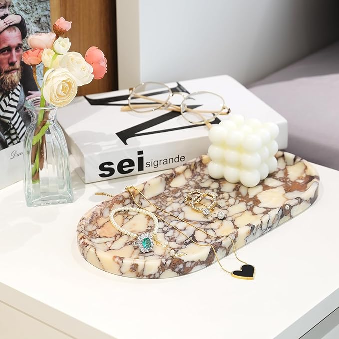 Koville Natural Decorative Marble Bathroom Tray, Stone Perfume Trays Jewelry - Image 5