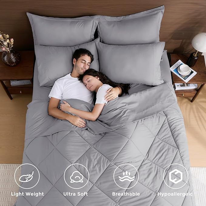 HEVUMYI Light Grey 120x98 Oversized King Comforter Set - Image 2