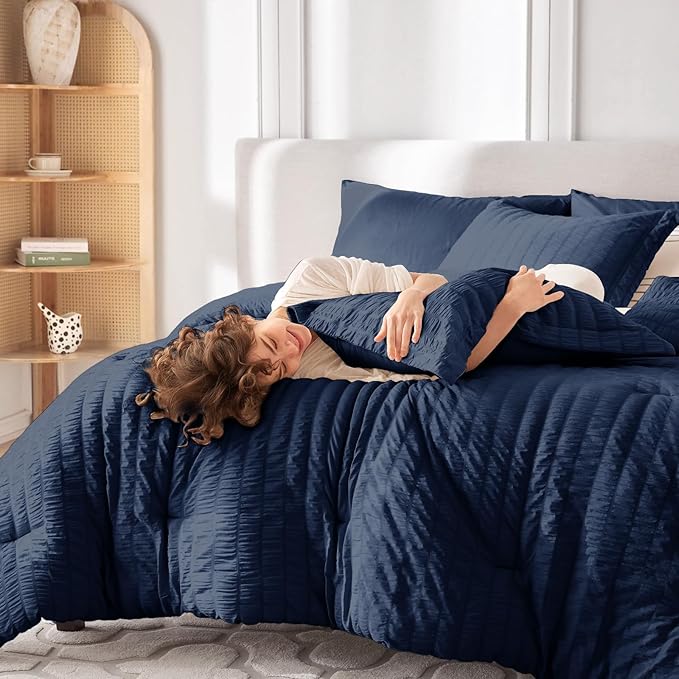 MUXHOMO 5 Pieces Twin Comforter Set, Seersucker Bed in a Bag Twin Size - Image 7