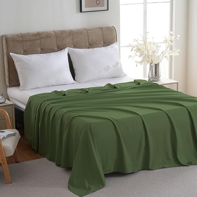 ZPECC Full Flat Sheet Only 6 Pack, Durable Olive Green Top Bed Sheets - Image 2