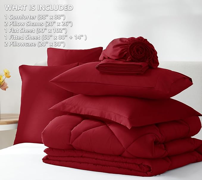 CozyLux Queen Comforter Set Dark Red - Image 6