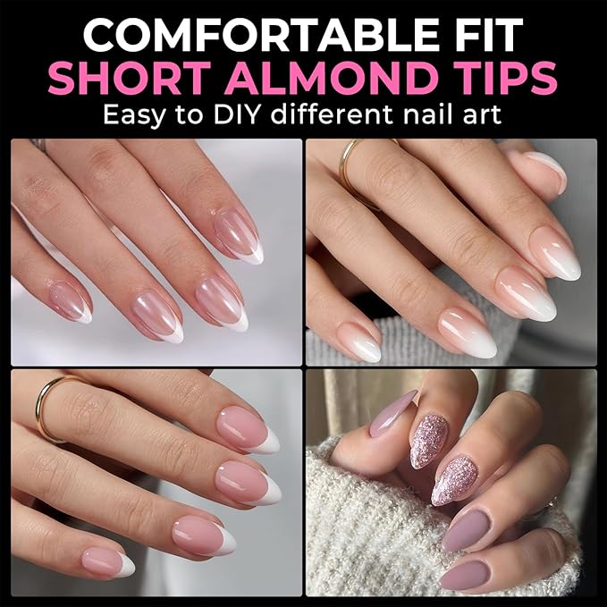 UNA GELLA Short Almond Fake Nails 216pcs Pre-shape Gel Acrylic Nail Tips - Image 2