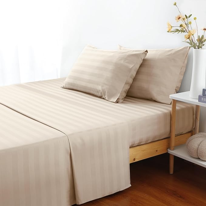 Flat Sheet Only Twin Size, 400 TC 100% Egyptian Cotton Flat Sheet Striped - Image 5