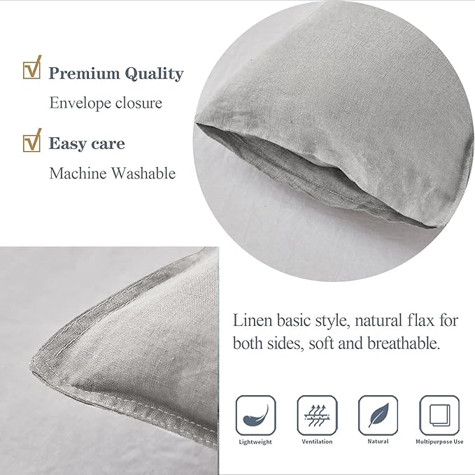 Simple&Opulence 100% Linen Lumbar Pillow Cover 12 x 20 Inches Set of 2 - Image 3