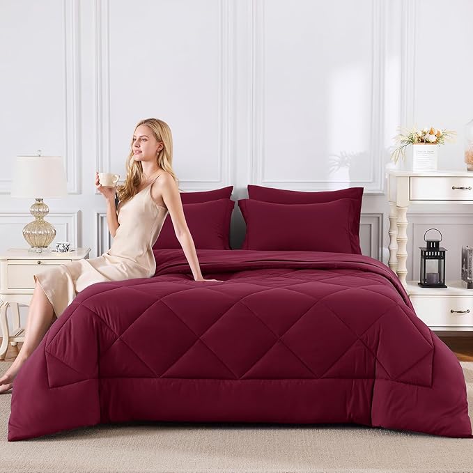 CozyLux King Size Comforter Set Burgundy - Image 7