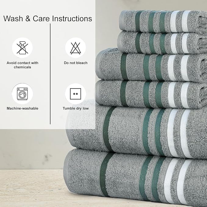 CASA COPENHAGEN Exotic 6Pcs 100% Egyptian Cotton Designer Towels Gift Set- Pine - Image 4