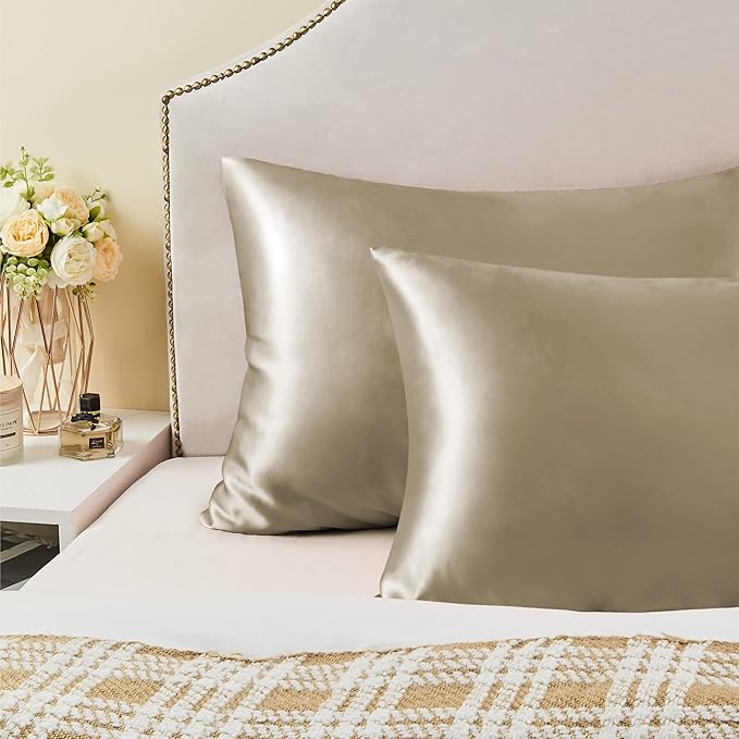 BEDELITE Satin Pillowcase with Zipper 2 Pack, Taupe Pillow Cases Standard Size - Image 6