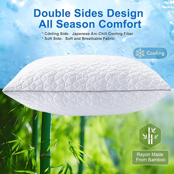 Cooling Pillows Standard Size Set of 2, Shredded Memory Foam Pillows, - Image 2