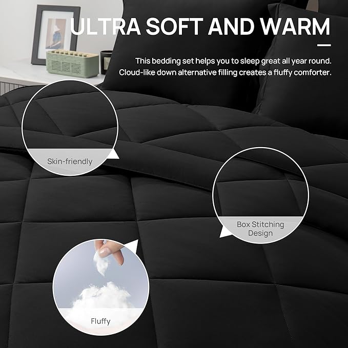 Love's cabin California King Comforter Set Black, 7 Pieces California King Bed - Image 7