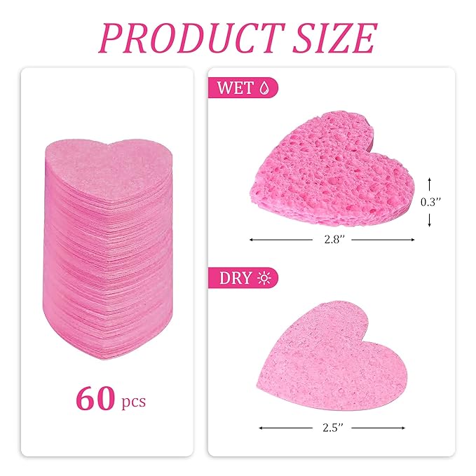120-Count Kickleen Compressed Cellulose Heart Shape Facial Sponges | Natural - Image 2