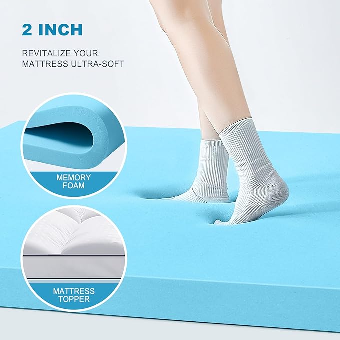 MASVIS King Size Dual Layer 4 Inch Memory Foam Mattress Topper, 2 Inch Gel - Image 4