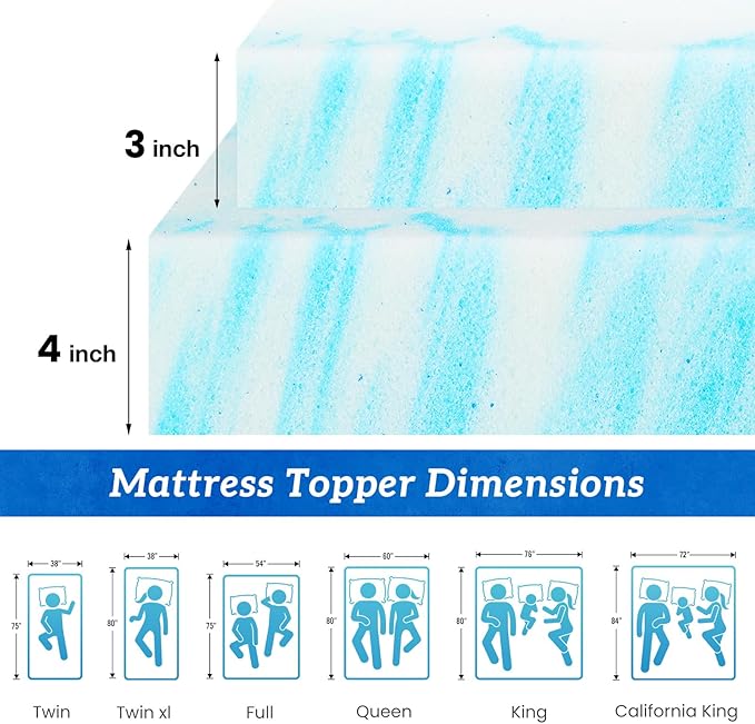Sweetcrispy Mattress Topper Queen, Memory Foam 4 Inch Thick Gel Infused Cooling - Image 2