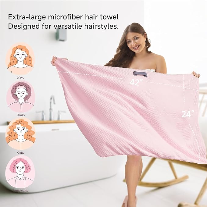 Large Microfiber Hair Towel Wrap & Satin Bonnet Set - Image 3