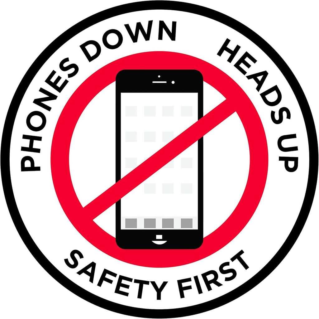 "Phones Down Heads Up" Safety Sign - Laminated Adhesive Floor Signs by Graphical Warehouse (22)