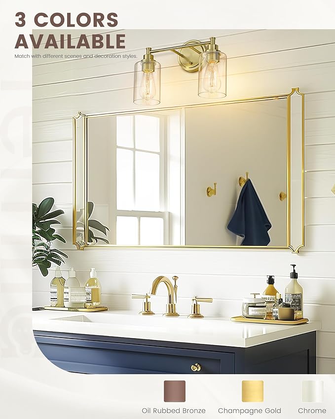 FEMILA Champagne Gold Bathroom Vanity Light, 2-Light Vanity Lighting fixtures - Image 5