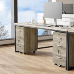 VINGLI 3-Drawer File Cabinet with Lock, Wood Rolling Under Desk File Cabinets for Home Office, Mobile Printer Stand & Filing Organizer for Letter Sized Files, 26" H(Caster Included), Rustic Gray