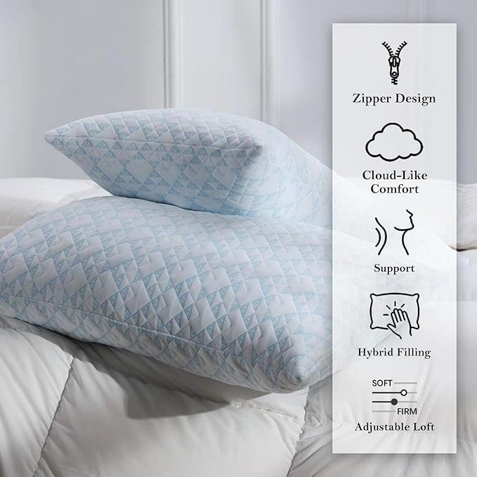 Meoflaw Adjustable Memory Foam Bed Pillows:Queen Size Shredded Foam Pillow Set - Image 8