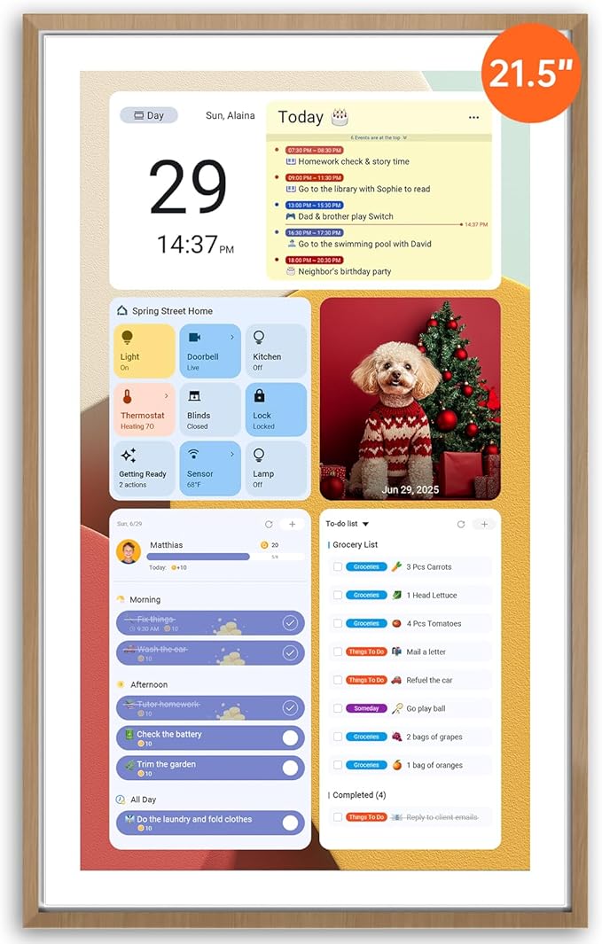 ApoloSign 21.5" Digital Calendar: Dual Mode Calendars with Google Play & Multi-calendar Sync, Electronic Planner & Chore Chart, Smart Touchscreen, Interactive Display for Family Schedules (Teak Wood, 21.5-inch)