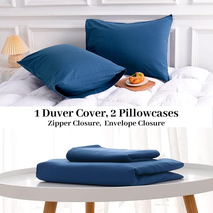 NEXHOME PRO Duvet Cover Set 100% Washed Cotton Full Size Linen Feel Textured - Image 8