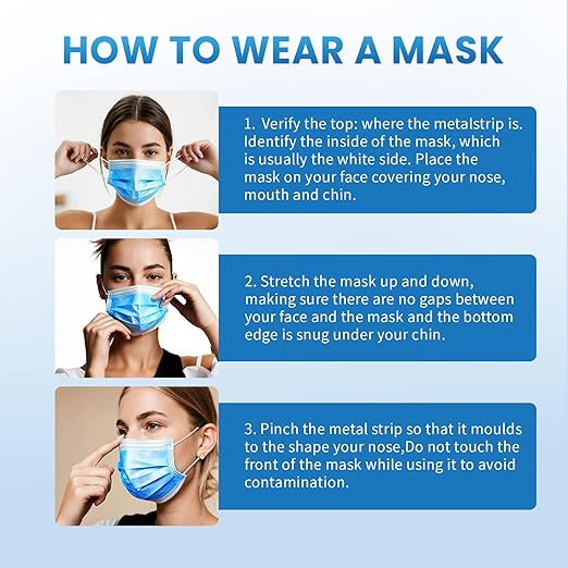 Borje Blue Disposable Face Mask 100 Pcs Blue Face Masks 3 Ply Protection Masks - Image 6