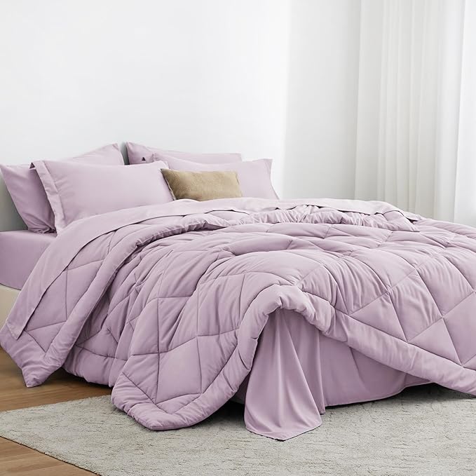 Love's cabin Twin Comforter Set Light Purple, 5 Pieces Twin Bed in a Bag by Lovescabin